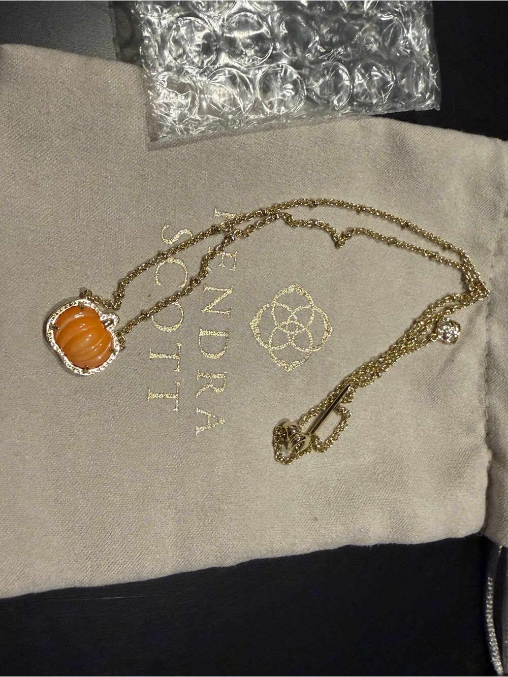 Kendra Scott Pumpkin Orange Pendant Necklace - Gold
